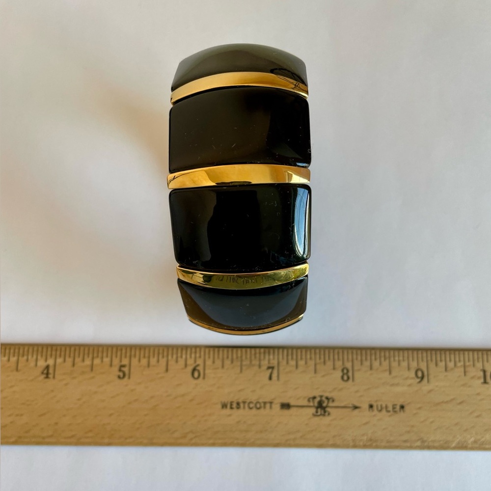Vintage Joan Rivers Classics Collection Chunky Black And Gold Stretch Bracelet - Picture 6 of 9